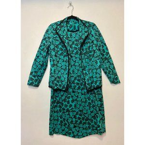 Vintage 2-piece Green & Floral Pencil Dress Suit